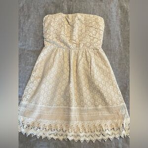 Stylish Strapless Ivory Crochet Lace Mini Dress boho festival summer vacation